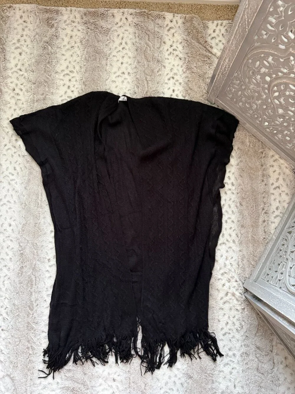 Jon & Anna black cable knit wrap lightweight fringe coastal cowgirl resortwear
